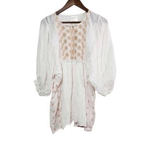 Forgotton Grace Tunic Top Swiss Dot Crochet Embroidered Lt. Pink Womens Size XL